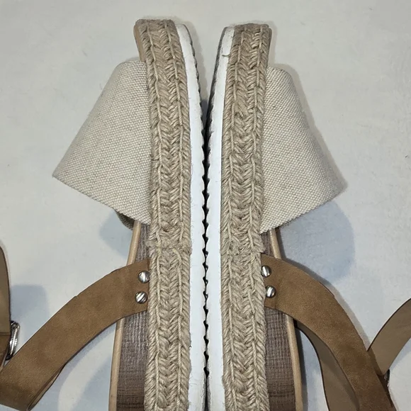Soda Brown and Cream Espadrille Sandals Neutral Lightweight Comfortable - Picture 5 of 6
